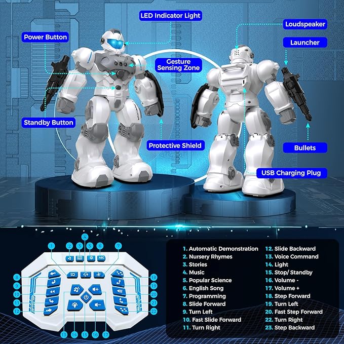 Robot Toys for Kids, Toys for 6 7 8 9 10 Year Old Boys Girls, Remote Control Toys with 2.4GHz Gesture Sensing, Programmable Singing Dancing RC Robot, Birthday Gifts for Boys and Girls