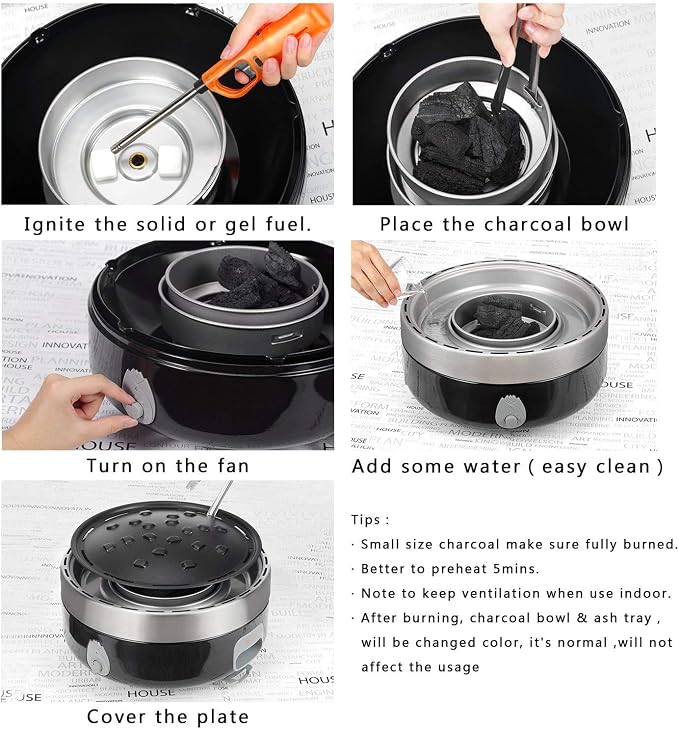 Portable Smokeless Charcoal BBQ Grill - Outdoor Camping Small Tabletop Cooking Mini Barbecue - Built in Fan Power by 4A Battery Or Phone Charge