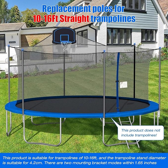 TOBWOLF Trampoline Poles Replacement, Universal Trampoline Replacement Enclosure Poles with Safety Foam Sleeves, Fits 12-16FT Trampolines