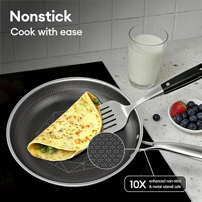 COOKER KING 7pcs Stainless Steel Cookware Set, Hybrid Pots and Pans Set | Non Stick, Non-Toxic, PFOA Free, Oven Safe, Induction Compatible