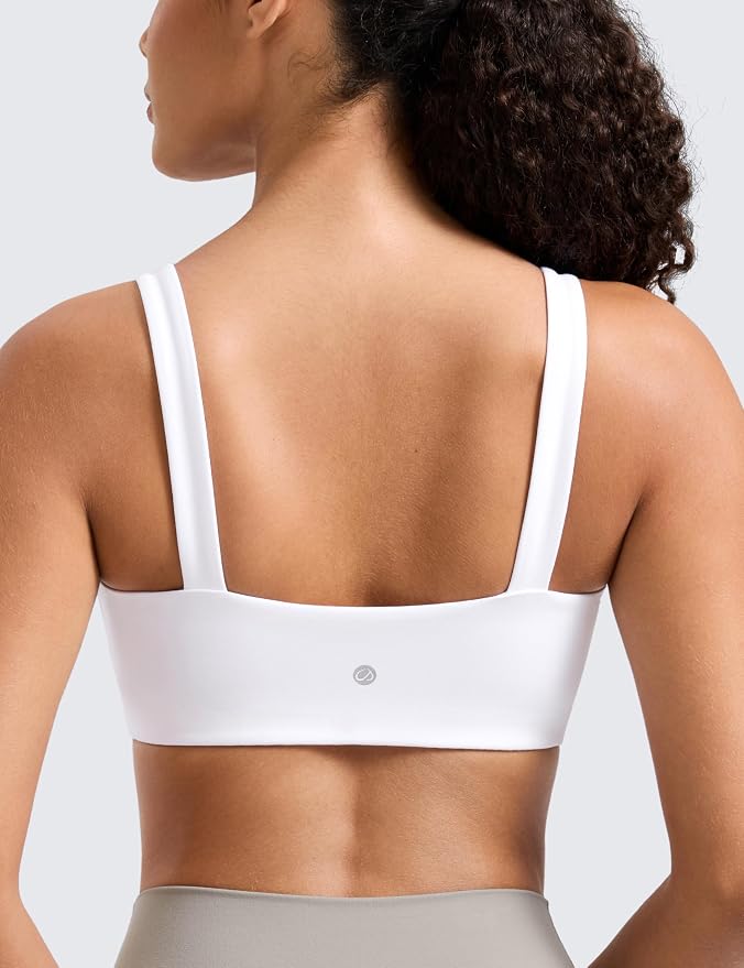 CRZ YOGA Butterlift Minimal Square Sports Bras for Women - Padded Supportive Wide Straps Yoga Workout Top