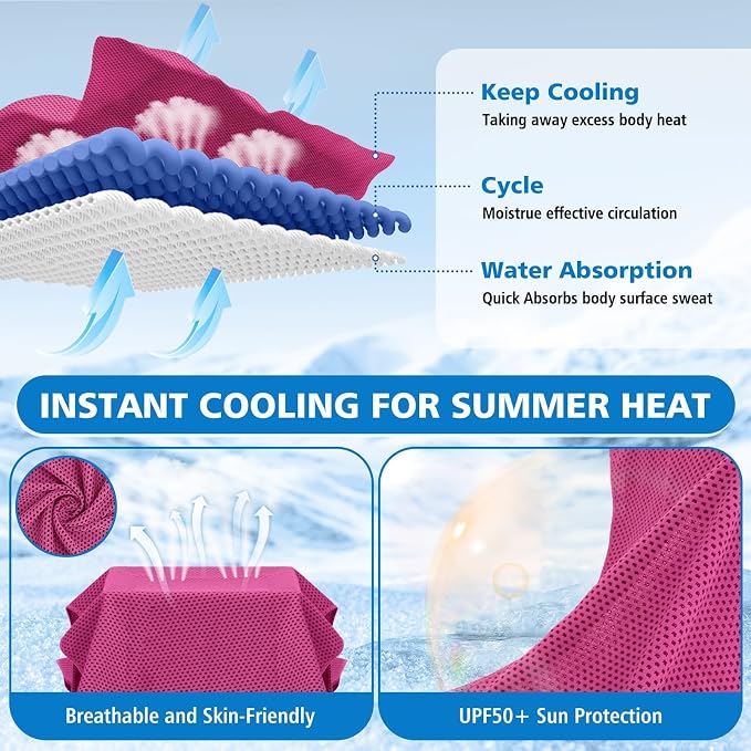 24 Pack Cooling Towels Bulk for Neck and Face 40"x12" Ice Cooling Sweat Rags Microfiber Soft Breathable Soft Chilly Towel for Yoga Golf Sport Running