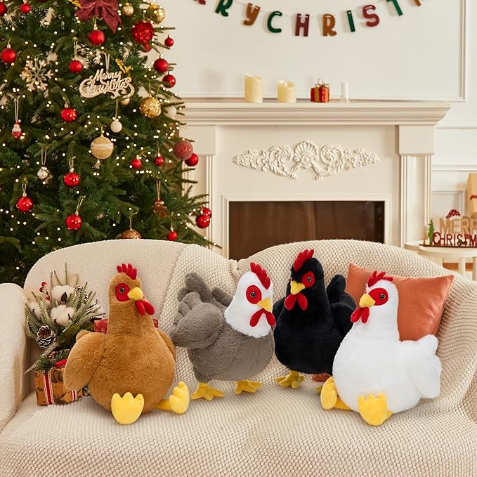 Tezituor 4 Pcs Large Chicken Stuffed Animals Set, 12 Inch Realistic Big Stuffed Chick Plush Toy for Party Decoration, Cute Hen Chicken Plush Bulk for Boys Girls