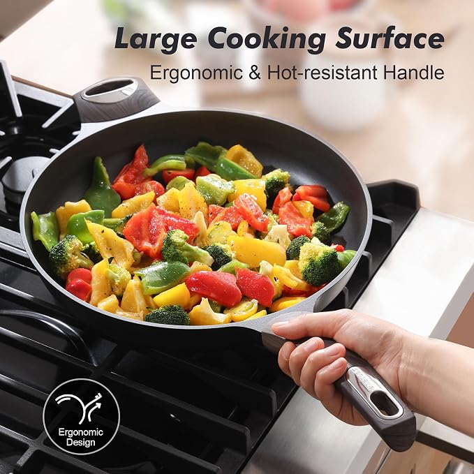 SENSARTE 12.5inch Nonstick Frying Pan Skillet with Lid, Black | Non Stick Pan Omelette Pans with Cover, Healthy Kitchen Cooking Chef's Pan with Cover, PFOA/PFOS Free, Induction Compatible