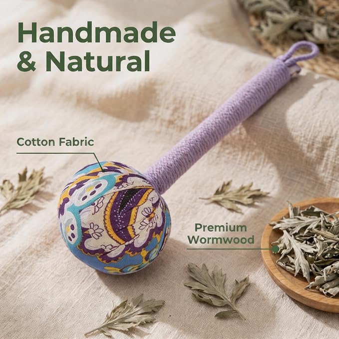 Manual Massage Hammer, Mugwort Massage Hammer, Handheld Body Percussion Tool for Back Neck Shoulder Leg Muscle Relief 26cm-Purple