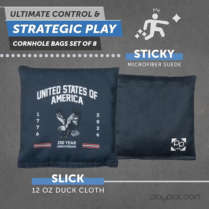 Professional Cornhole Bags - Set of 8 Regulation All Weather Double Sided - Sticky Side/Slick Side Bean Bags for Pro Corn Hole Game