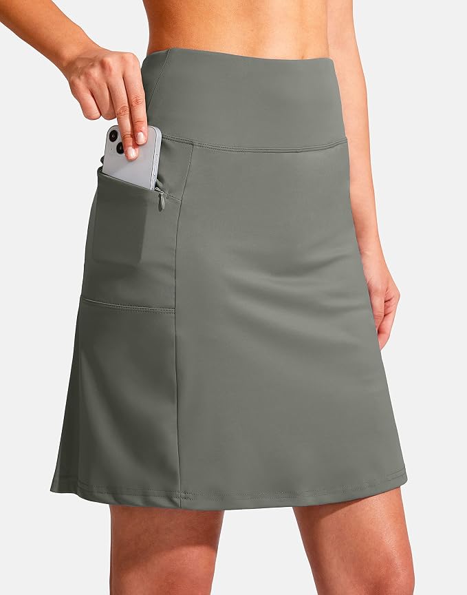 19" Ruffled Golf Skirts for Women | 3 Zipper Pockets, Knee Length, High Waisted, Long Skorts for Athletic, Casual, Tennis, Pickleball