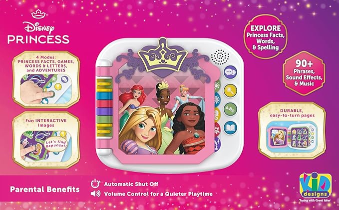 eKids Disney Princess Interactive Book with Preschool Learning Activities, Educational Toys for Toddlers and Fans of Disney Princess Toys