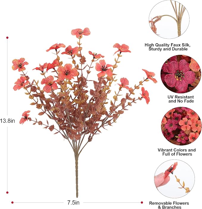 Artificial Fake Mums Flowers Plants for Outdoors Autumn Decorations,12 Bundles Faux Mums Silk Daisy Fall Flowers Plant UV Resistant Look Real for Outside Planters Porch Front Yard Home Orange Burgundy