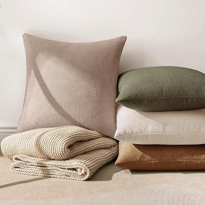 MIULEE Textured Chenille Throw Pillow Covers 20x20 Inch Irish Cream | Pack of 2 Decorative Soft Throw Pillows, Solid Textured Cushion Covers, Modern Home Decor for Couch Sofa Bedroom Living Room
