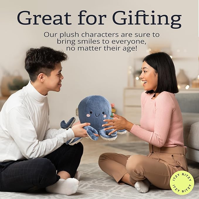 Itzy Ritzy Snuggles Plush Toy – Soft Stuffed Animal for Babies, Kids & Adults – Sensory Ribbons & Textured Fabrics for Tactile Play – Cozy & Cuddly Companion for Newborns & Up (Octopus)