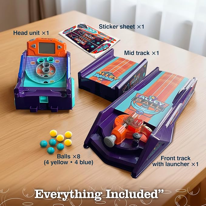 Alley Ball Game — Electronic Roll & Score Tabletop Arcade, Auto Scoring with Lights & Sound, Pull-Handle Launcher — 1-2 Players, Mini Arcade Game for Kids