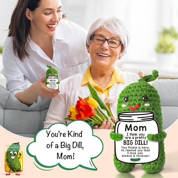MAMAGIFTREE Birthday Gifts Christmas for Mom from Daughter or Son, I Love You Best Mom Ever Gift Funny Crochet Pickle Plush, Cute Handmade Mom Present, Unique Stocking Stuffer for Mama, Mother in Law