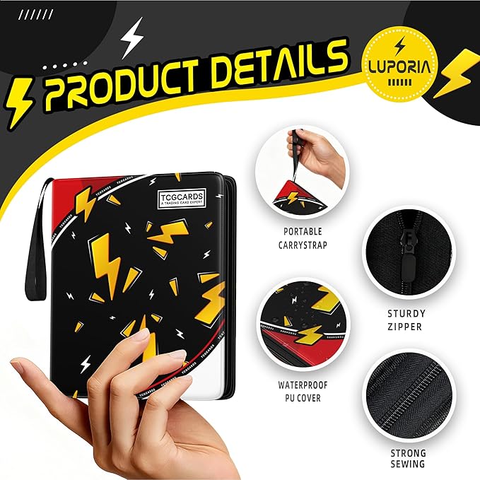 Trading Card Binder 9 Pocket,900 Pocket Card Collection Binder with 50 Removable Sleeves,PU Waterproof Top Card Book,3-Ring Zipper Collectible Trading Card Album for MTG/TCG/Card Holder Gift（Black）