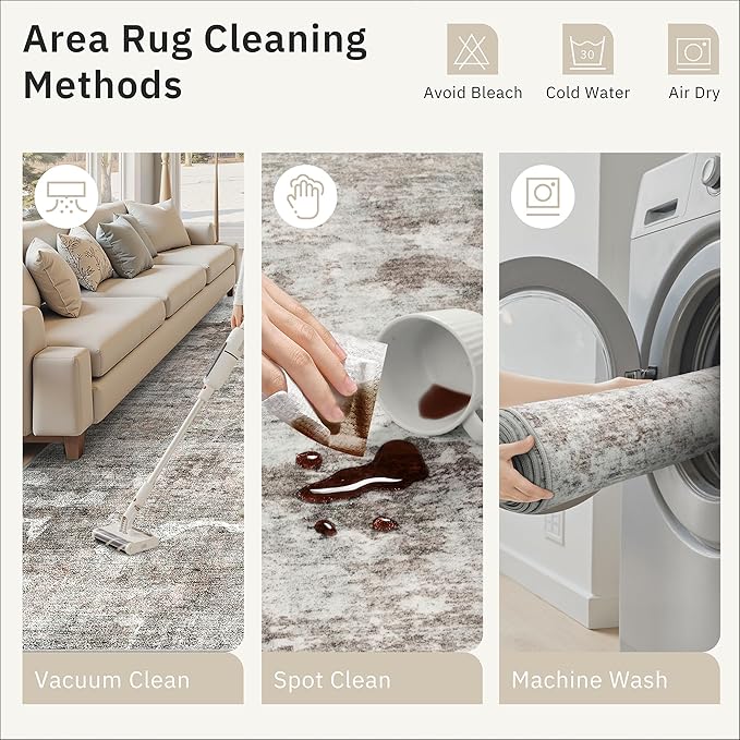 Soalmost Abstract Rug 5x7 Washable Area Rugs for Living Room, Pink/Grey | Vintage Non-Slip Indoor Accent for Bedroom Dining, Foldable Stain Resistant Floor Carpet Mat Under Table Home Office Decor