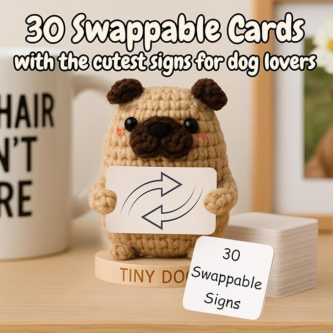 Dog lover Gifts for Women - Handmade Positive Crochet Animal with 30 Uplifting Signs from Your Best Friend - Funny Birthday Gifts for Dog Mom - Cute Funny Present Idea for Birthday, Christmas