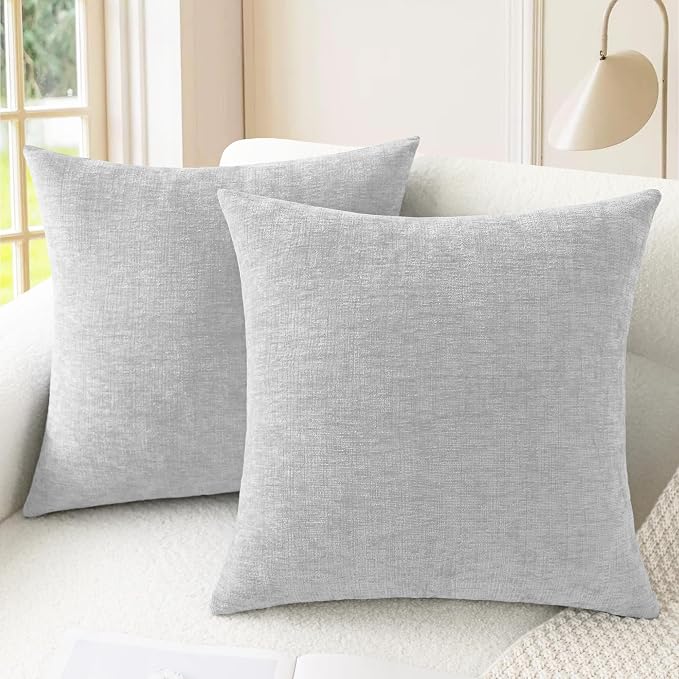CaliTime Decorative Throw Pillow Covers 26 X 26 Inches Moonbeam Gray | Pack of 2, Cozy Chenille Cushion Cases for Sofa Bed Living Room Farmhouse Home