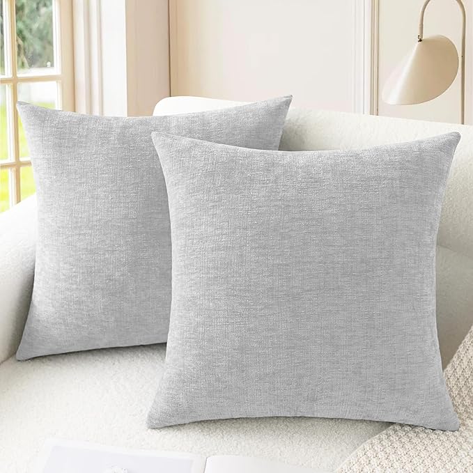 CaliTime Decorative Throw Pillow Covers 16 X 16 Inches Moonbeam Gray | Pack of 2, Cozy Chenille Cushion Cases for Sofa Bed Living Room Farmhouse Home