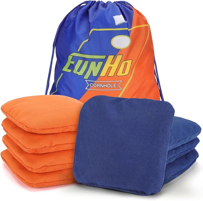 EunHo Regulation Cornhole Bags Set of 8 - Dual Sided Slick and Stick Cornhole Bean Bags for Tossing Game Professional All Weather Pro Corn Hole Bags with Tote Bag