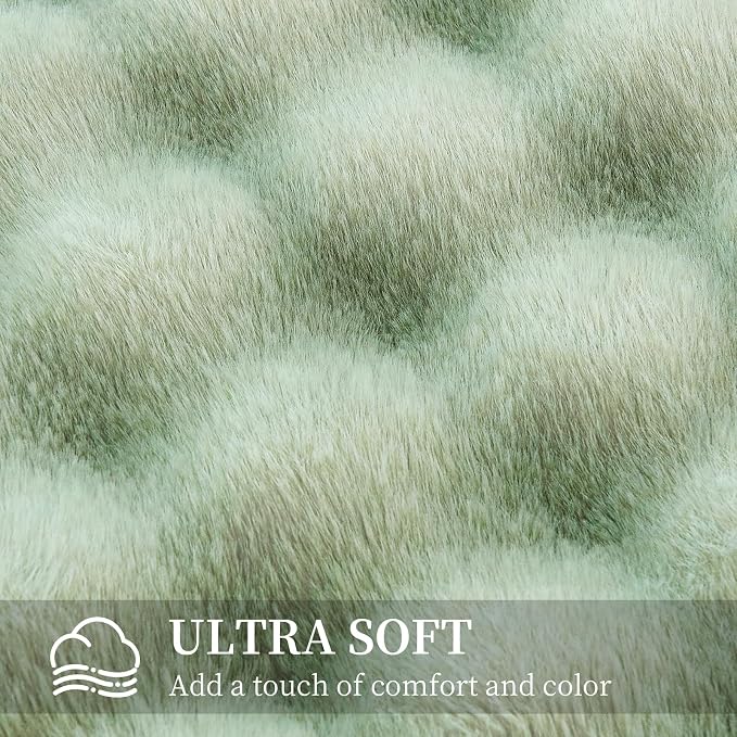 Faux Rabbit Fur Throw Blanket for Couch Gifts for Women, 60"x80" Sage Green | Cozy Reversible Fluffy Throw, Luxury Plush Thick Bubble Blanket, Mothers Gifts for Women, Soft Warm for Bed, Home Decor