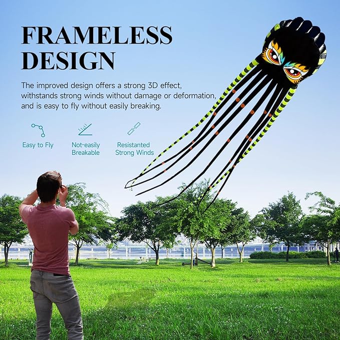 Kites for Adults Giant Octopus Kite 26ft for Outdoor Fun Large 3D Kite with Reel for Beach, Park, and Family Gatherings - Durable Design Easy to Fly