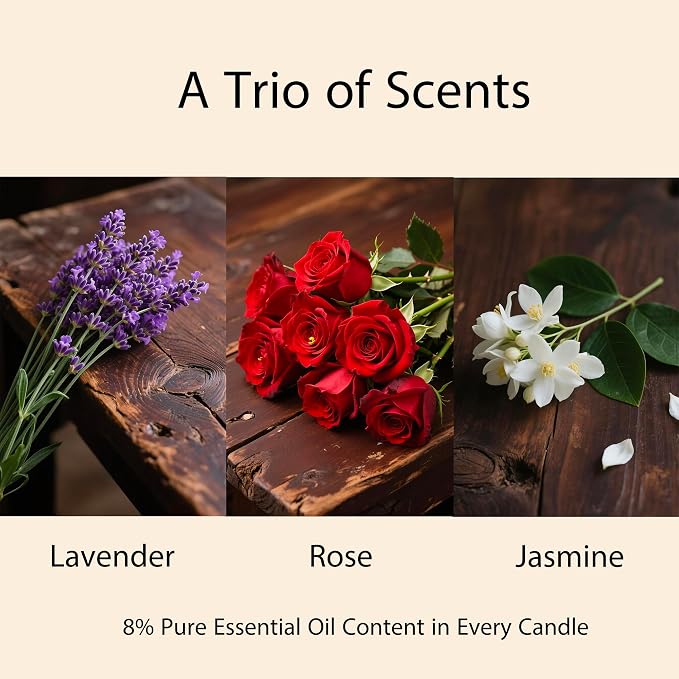 Handmade Natural Soy Scented Candles for Home 3 Pack | Lavender Candle, Rose and Jasmine Aromatherapy, Anthropologie Style Decor, Stress Relief Gifts for Women
