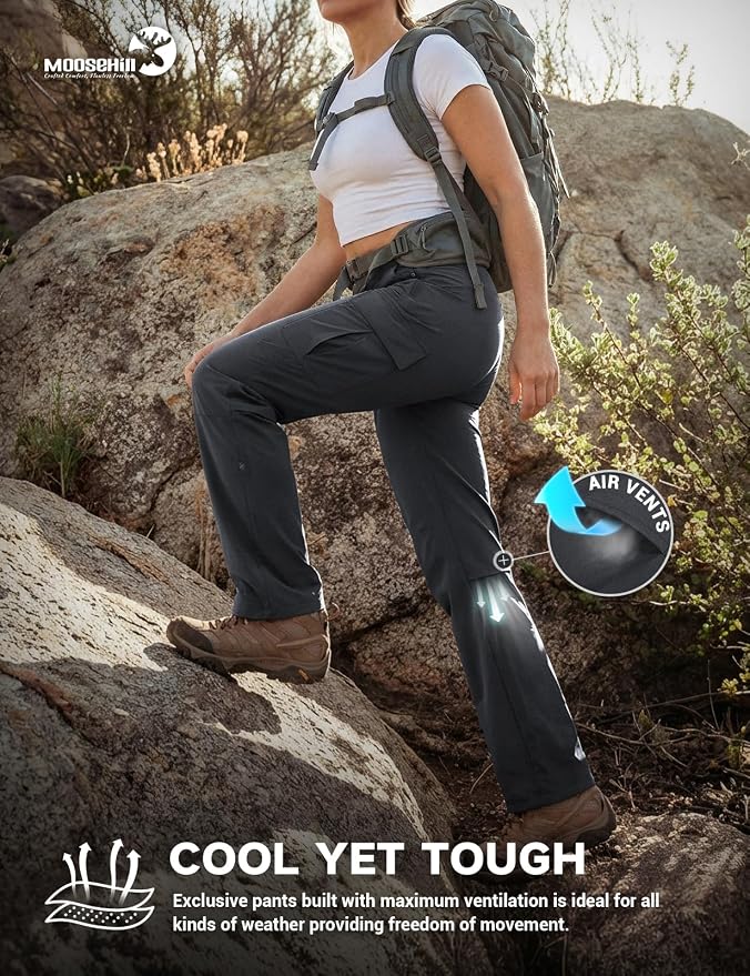 Moosehill Women's Hiking Pants Lightweight Quick Dry Water Resistant Cargo Travel Work Summer Pants for All Seasons