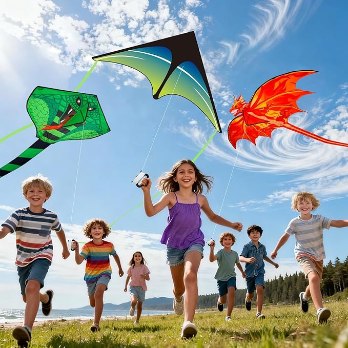 3 Pack Large Kites - Dragon Snake Delta Kites Easy to Fly for Adults Kids Beach Park Outdoor Game Activities, Gifts for Easter Festival Birthday