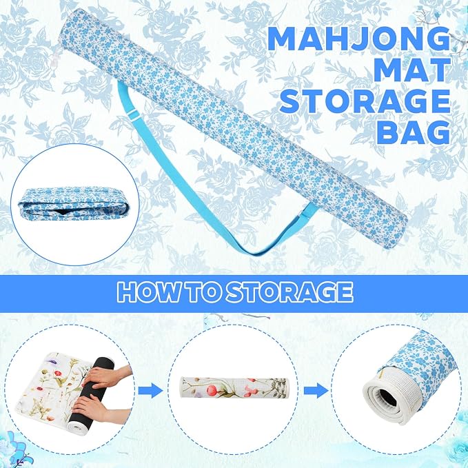 Shinylin 35 Inch Mahjong Mat Carrying Bag with Strap, Printed Drawstring Mahjong Holder Bag Outdoor Travel Canvas Storage for Board Games, Yoga Mats, Tripod