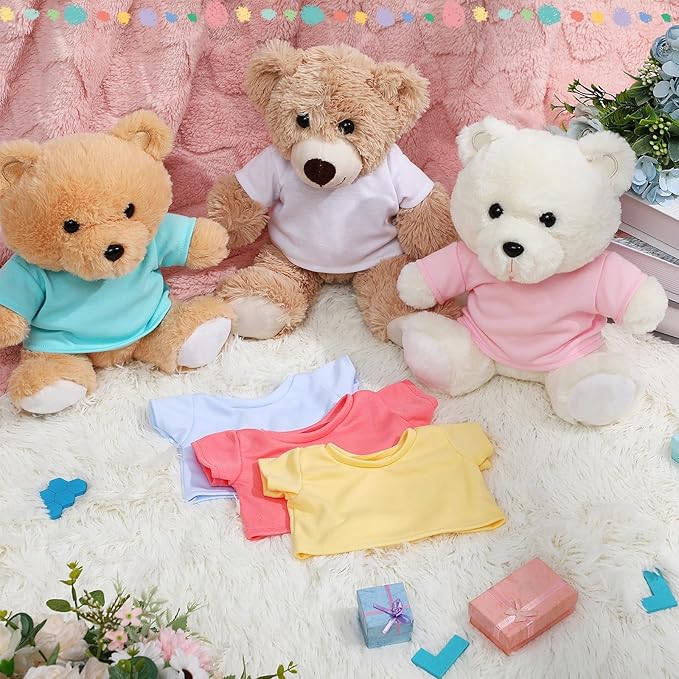 Skylety 6 Pcs Bear Clothes Basic Tee Shirt Classic Stuffed T Shirt Plush Crew Neck for Stuffed Bears Doll with 14 - 18 Inch, Bear Not Included(Multicolor)