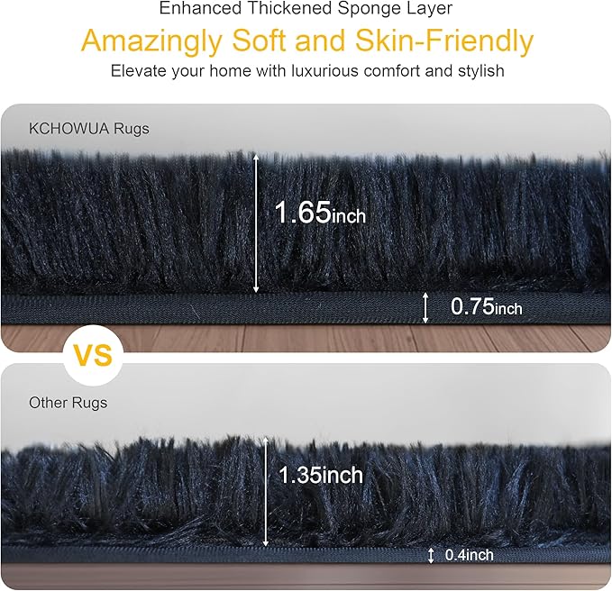 5x8 Thick Black Fluffy Shag Rug for Bedroom, Plush Washable Carpet | Area Rug for Living Room, Kids Nursery, Boys Girls Dorm Room, Non Slip Shaggy Floor Carpet