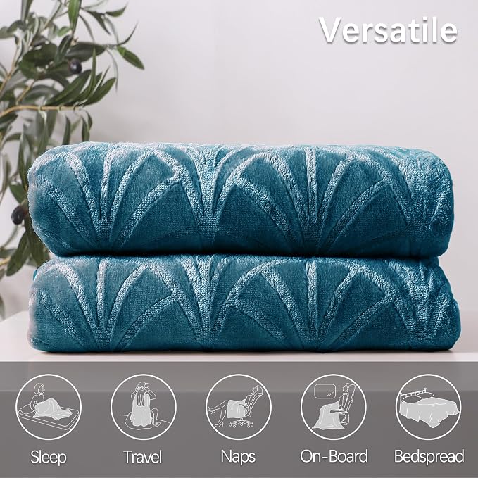 Whale Flotilla Soft Flannel Fleece Twin Size Blanket for Bed, Teal | Cozy Lightweight Breathable Coverlet, Plush Fluffy Bedspread, Vintage Pattern Decorative Blanket for Dorm, All Season 60"x80"
