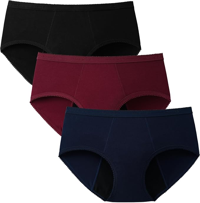 INNERSY Period Underwear for Women Teens Leak-Proof Menstrual Cotton Protective Hipster Panties 3-Pack