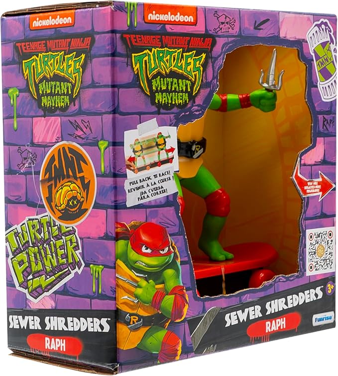 Teenage Mutant Ninja Turtles Toy, Raphael Sewer Shredder Pullback Skateboard, Mutant Mayhem TMNT Ninja Turtle Figure, Ages 3+