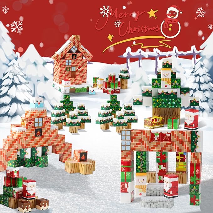 100 Pcs Magnetic Blocks, Magnetic Building Blocks for Kids, Build Mine Magnet World Set with Christmas Snow Magnet Blocks, Magnetic Building Cubes STEM Construction Toys for Kids Ages 3 4 5 6 7 8