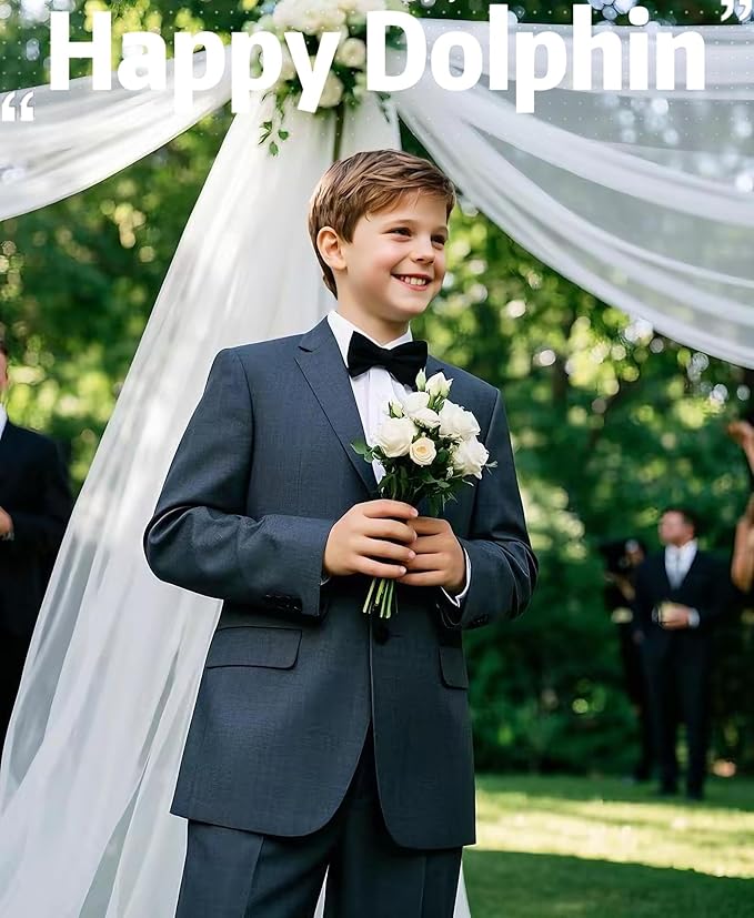 Happy Dolphin Boys Suit Set Modern Fit Kids Suits Adjustable Waist Boys Wedding Outfit for Boy Communion Suits for Boys