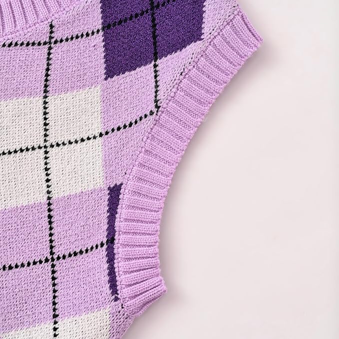Women's Sweater Vest,Y2K Sleeveless Pattern Preppy Style Knitted Crop Tank Top for Girl