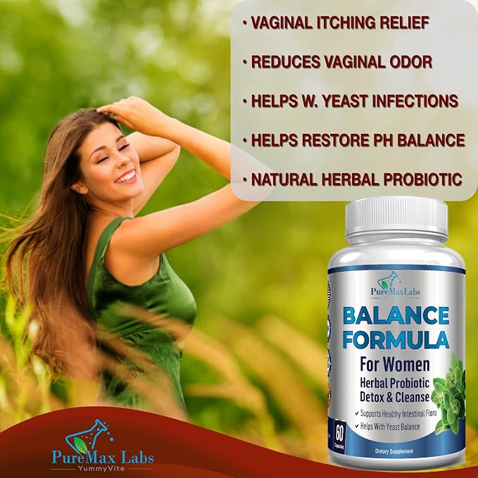 YUMMYVITE Balance Complex for Women - for Vaginal Health, Herbal Detox & Cleanse, Vaginal Probiotics, Supports Healthy Intestinal Flora, Helps with Yeast Infections 60 Capsules