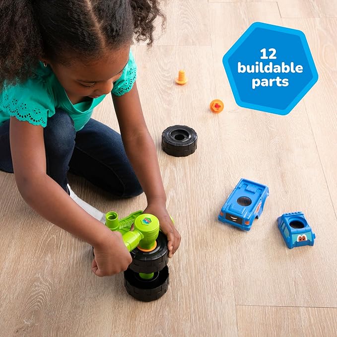 Build-A-Buddy Monster Truck - 2-in-1 Building Toys with Hand Ratchet for Take Apart Play - Toddler STEM Building Set - Construction Toy for Ages 18 Months and Up