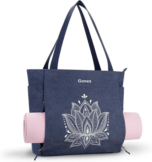 Gonex Yoga Mat Bag, Large Tote Bag with Multi Pockets for Women Men, Canvas Mat Carrier, Full Zipper Easy Access for Pilates Gym Travel