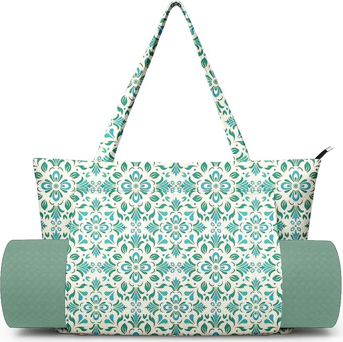 Yoga Bag for Women, Large Canvas Yoga Mat Tote Bag with Yoga Mat Carrier - Large Mat Pocket Fitness Tote for Pilates, Gym, Travel, Office & Beach