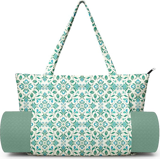 Yoga Bag for Women, Large Canvas Yoga Mat Tote Bag with Yoga Mat Carrier - Large Mat Pocket Fitness Tote for Pilates, Gym, Travel, Office & Beach