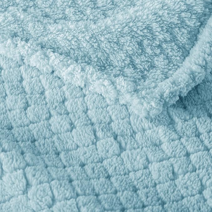 Exclusivo Mezcla Soft Fleece Twin Size Blanket for Bed, Light Blue | Jacquard Lightweight Cozy Bed Blanket, Breathable Decorative Fuzzy Textured All Season Use, 60x80 Inches