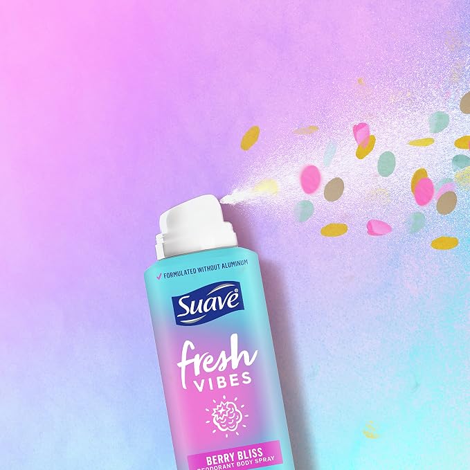 Suave Fresh Vibes Berry Bliss Body Spray, Aluminum Free 48 Hour Protection, Dermatologist Tested 4 oz