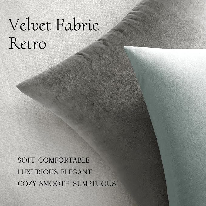 MIULEE Velvet Throw Pillow Covers 22x22 Inch Pack of 2 Grey | Soft Solid Decorative Pillow Covers, Modern Luxury Home Decor, for Couch Chair Sofa Bedroom Livingroom