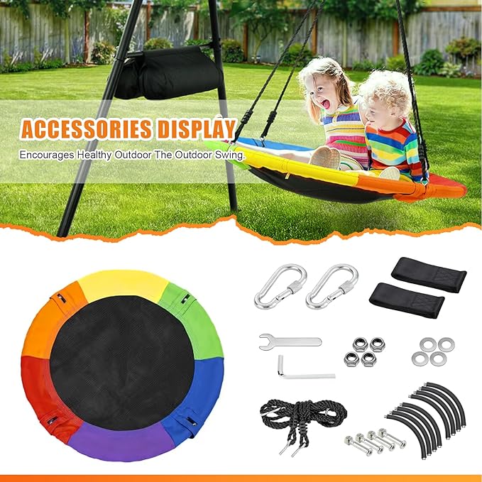 40 Inch Saucer Tree Swing for Kids Outdoor,Disc Round Swing with Waterproof Textilene Fabric,500Lb Weight Capacity,Kids Playground Outdoor Activity Backyard Fun (Multicolor)