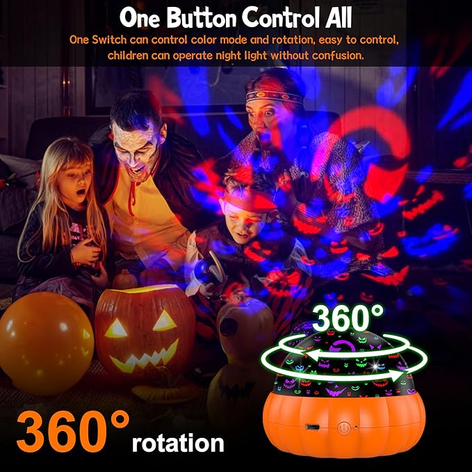 Halloween Pumpkin Night Light Projector for Kids, Star Projector Night Lights with Jack O'Lantern Faces - Starry Theme, 15 Color Changing and 360 Degree Rotation, Halloween Decor and Gift