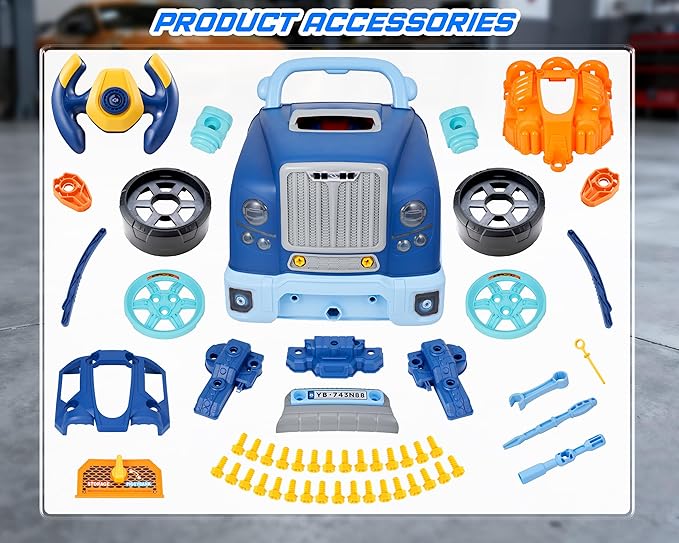 Interactive Truck Engine Toy with Removable Parts - Lights, Sounds, and Fun for Young Mechanics -Unleash Their Creativity and Motor Skills with This Truck Engine Toy (Bule)
