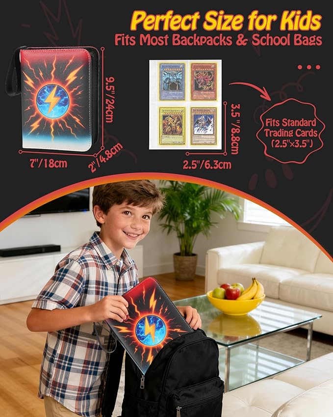 4-Pocket Trading Card Binder, 120 Pages Holds 480 Cards, PU Leather Side-Loading Card Album, Acid-Free Archival Sleeves, Durable Card Organizer for MTG, TCG and Sports Cards, Birthday & Christmas Gift
