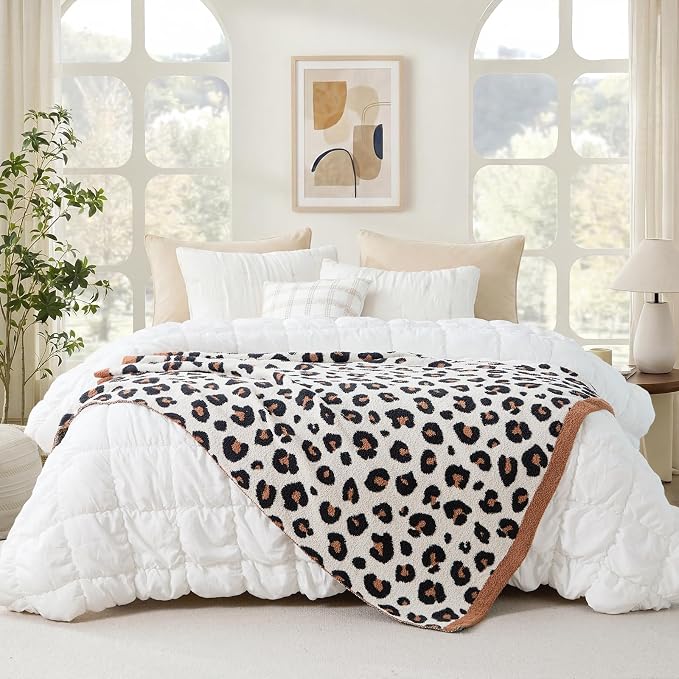 Snuggle Sac Leopard Throw Blanket for Couch Bed Sofa 50x60 inches, Orange Brown Leopard Blanket Ultra Soft Cozy Blankets for Women Mothers Birthday Gifts
